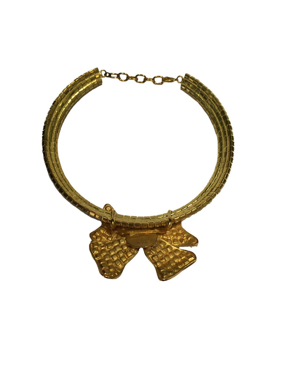 Marguerite de Valois ribbon choker neckalce in gilded metal and rhinestones