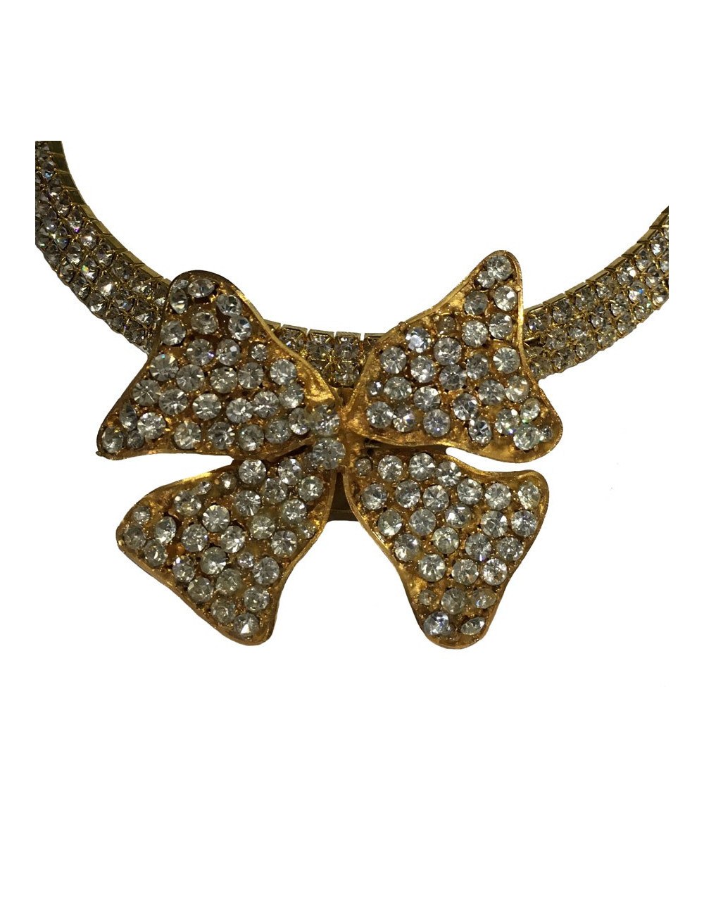 Marguerite de Valois ribbon choker neckalce in gilded metal and rhinestones