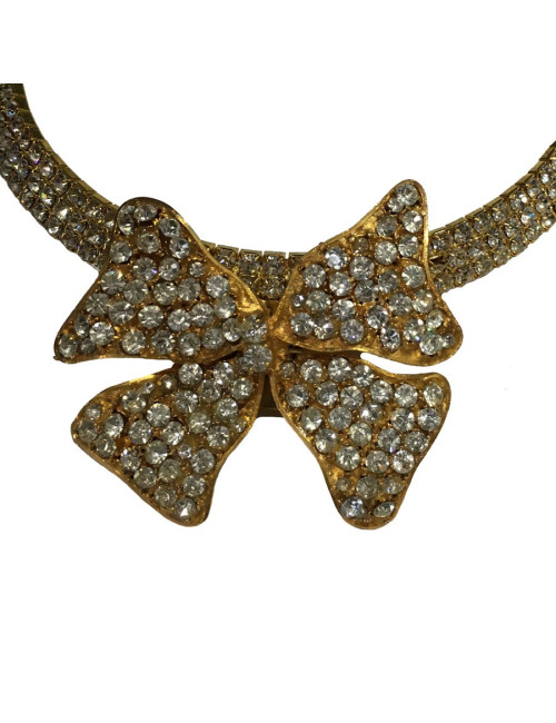 Marguerite de Valois ribbon choker neckalce in gilded metal and rhinestones