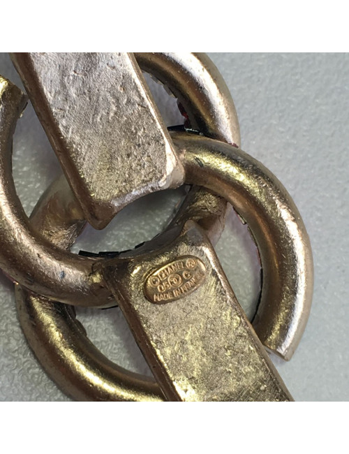 Bracelet CHANEL en métal doré or pâle et CC serti de strass