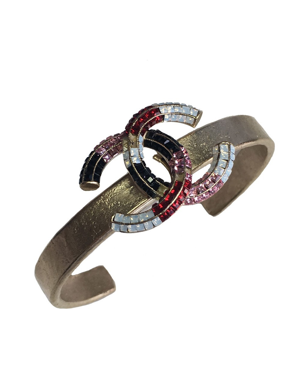 CHANEL bracelet gold gold metal pale and CC set with Rhinestones