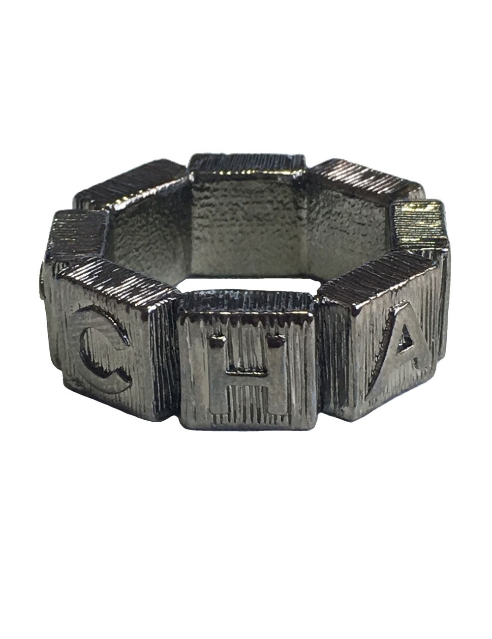 Bague CHANEL en métal argenté et perle noire T53