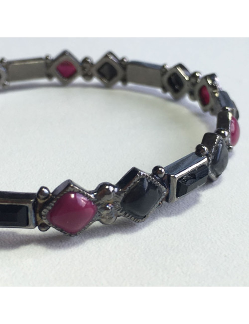 Bracelet CHANEL pâte de verre fuchsia, noir et cristal noir