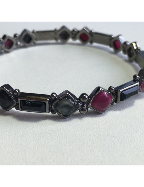 Bracelet CHANEL pâte de verre fuchsia, noir et cristal noir