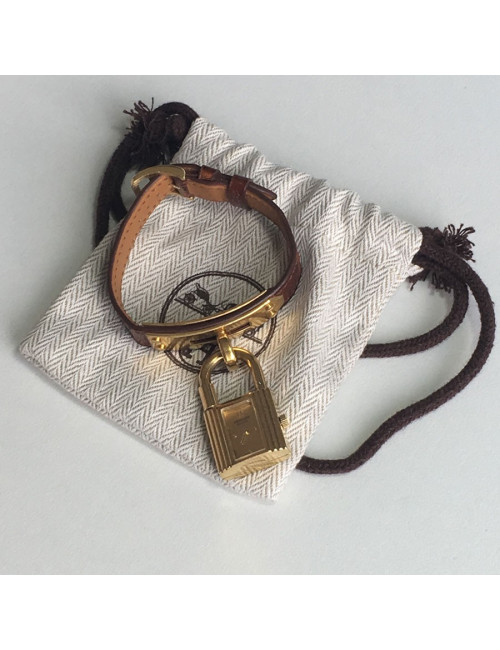 Montre Kelly HERMES bracelet en alligator marron et bijouterie plaqué or