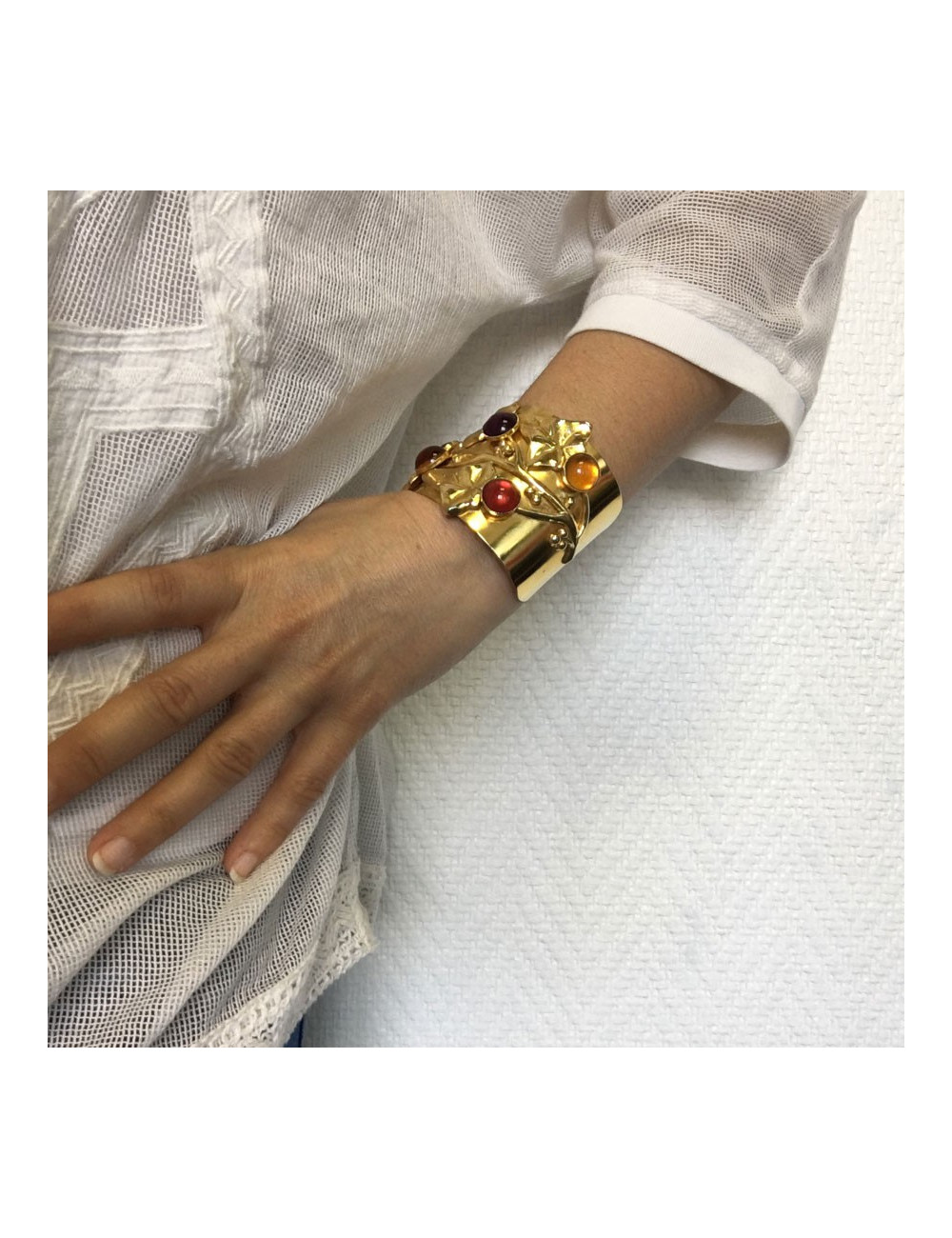 Philippe FERRANDIS cufflinks in gold metal and resin multicolor