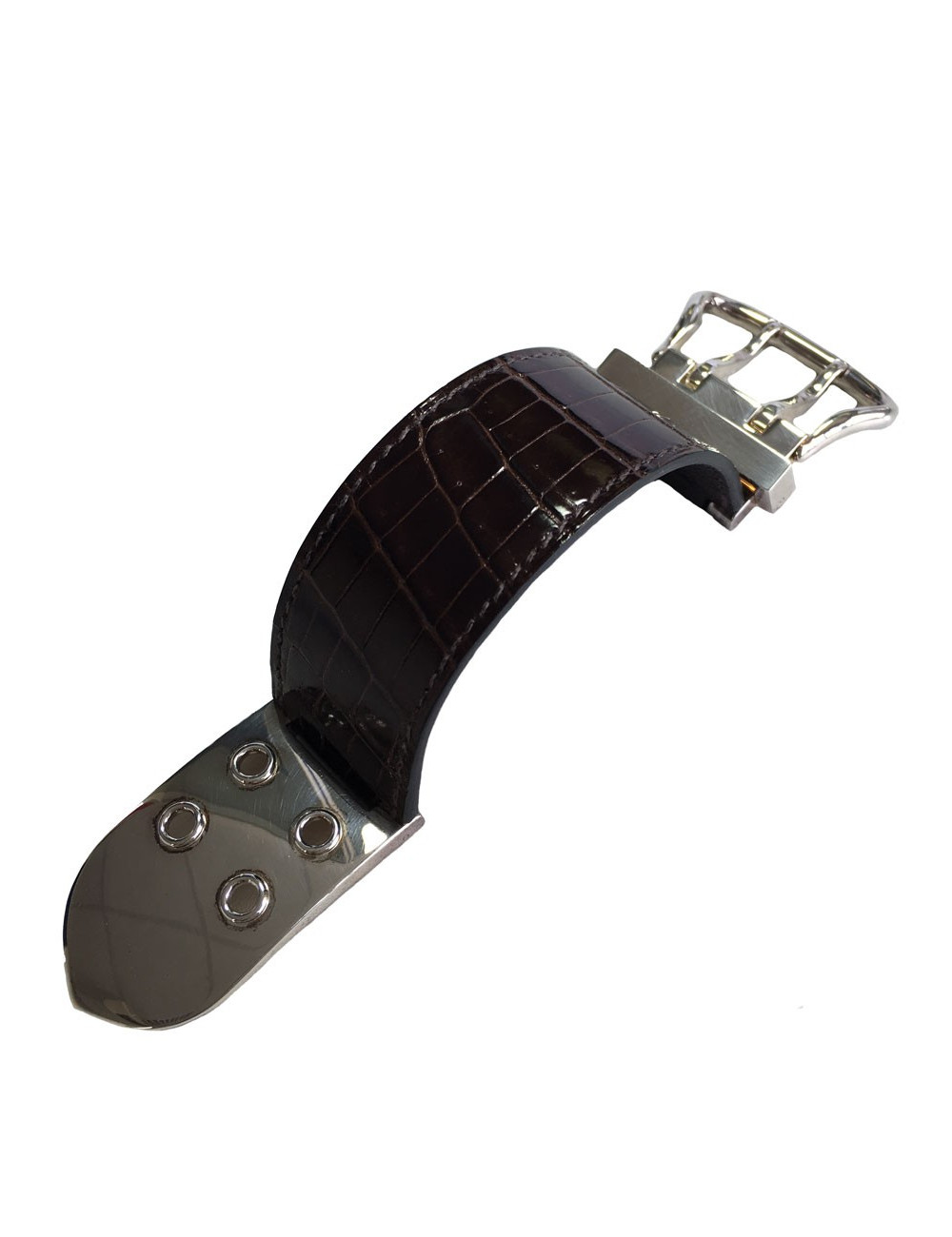 HERMES Bracelet in Brown Crocodile and Sellier Buckle in Sterling Silver 925Ag