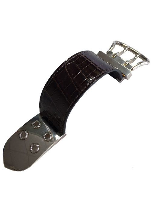 HERMES Bracelet in Brown Crocodile and Sellier Buckle in Sterling Silver 925Ag