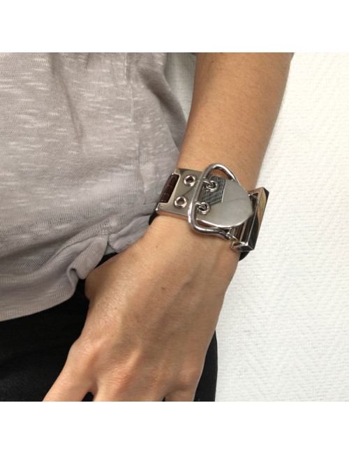 HERMES Bracelet in Brown Crocodile and Sellier Buckle in Sterling Silver 925Ag