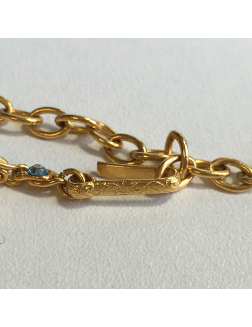 Necklace CHANEL golden chain and blue rhinestone belt