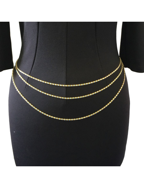 Necklace CHANEL golden chain and blue rhinestone belt