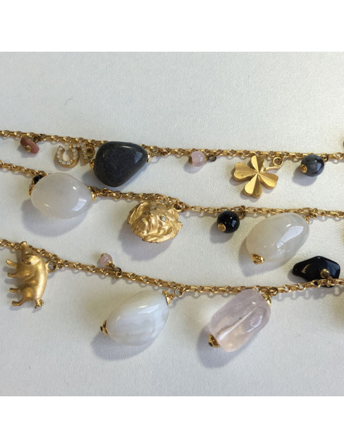 Ceinture sautoir CHANEL en pâte de verre et chaîne dorée