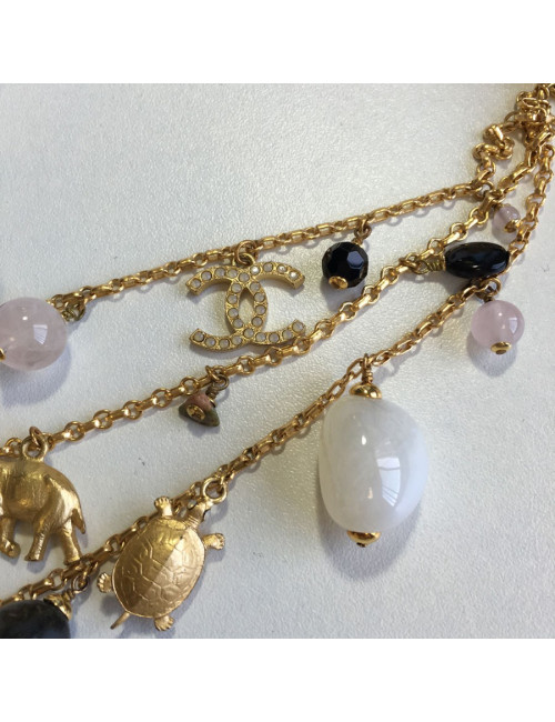 Ceinture sautoir CHANEL en pâte de verre et chaîne dorée