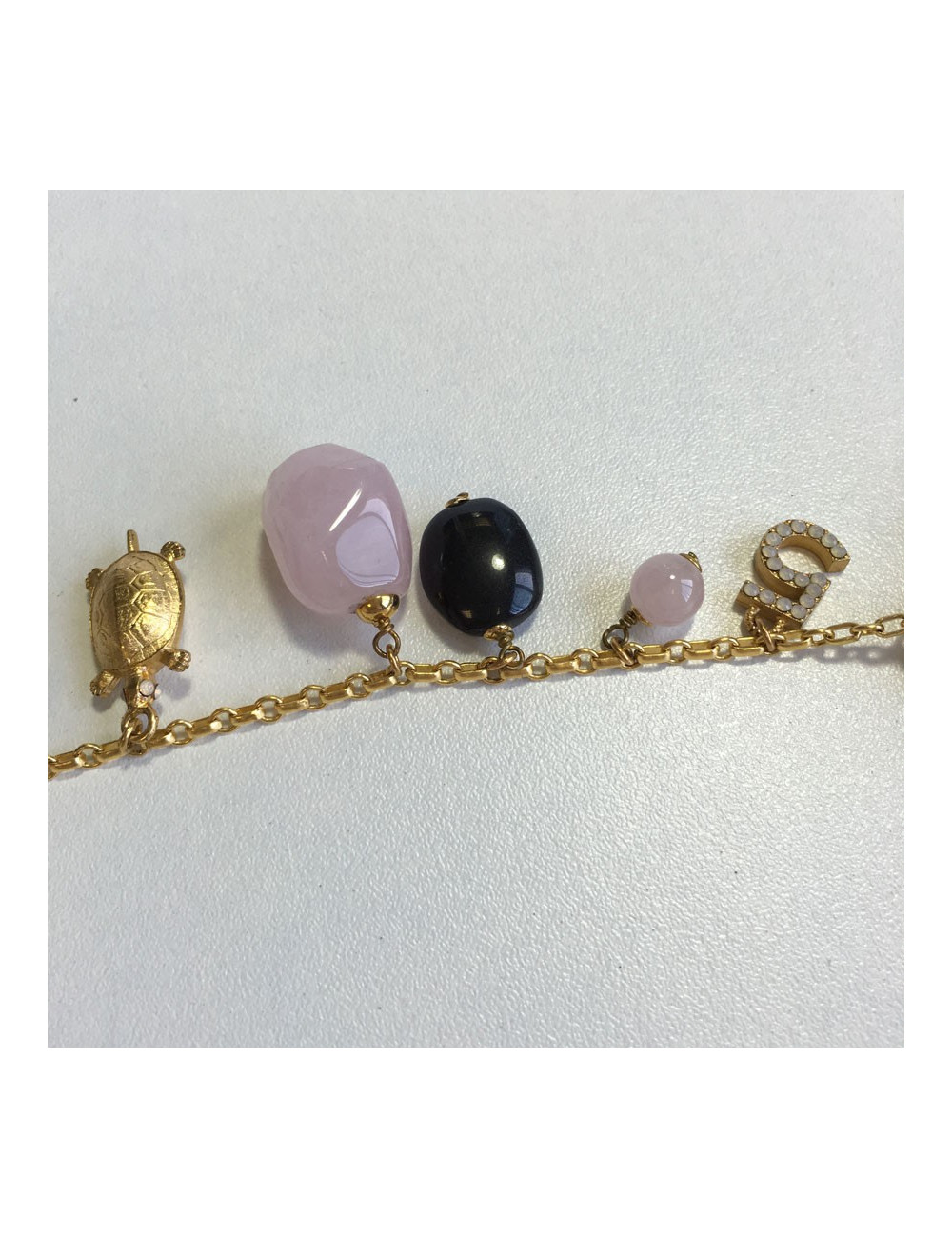 Ceinture sautoir CHANEL en pâte de verre et chaîne dorée