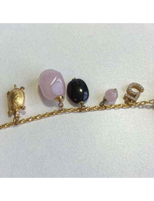 Ceinture sautoir CHANEL en pâte de verre et chaîne dorée