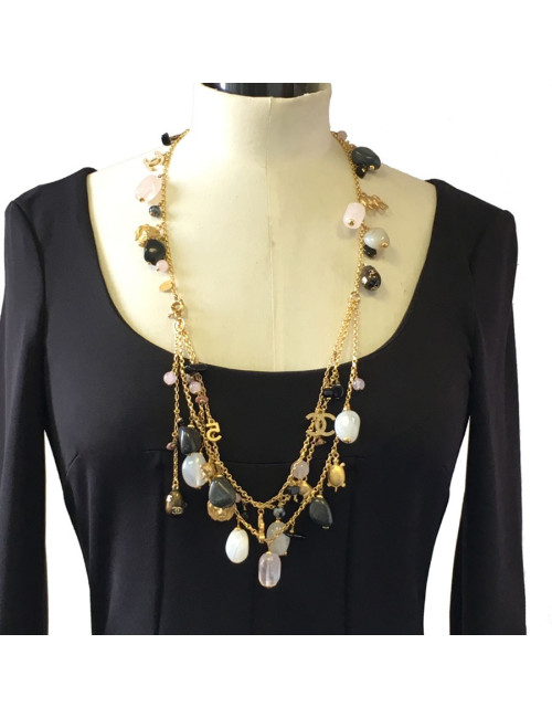 Ceinture sautoir CHANEL en pâte de verre et chaîne dorée