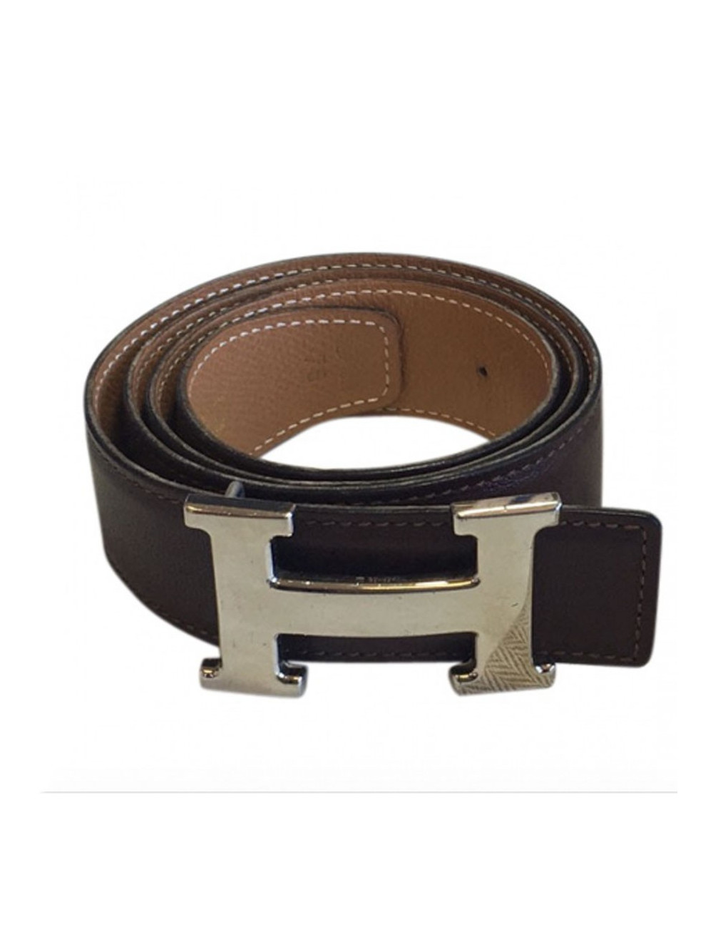Ceinture H HERMES en cuir swift marron T 76 réversible