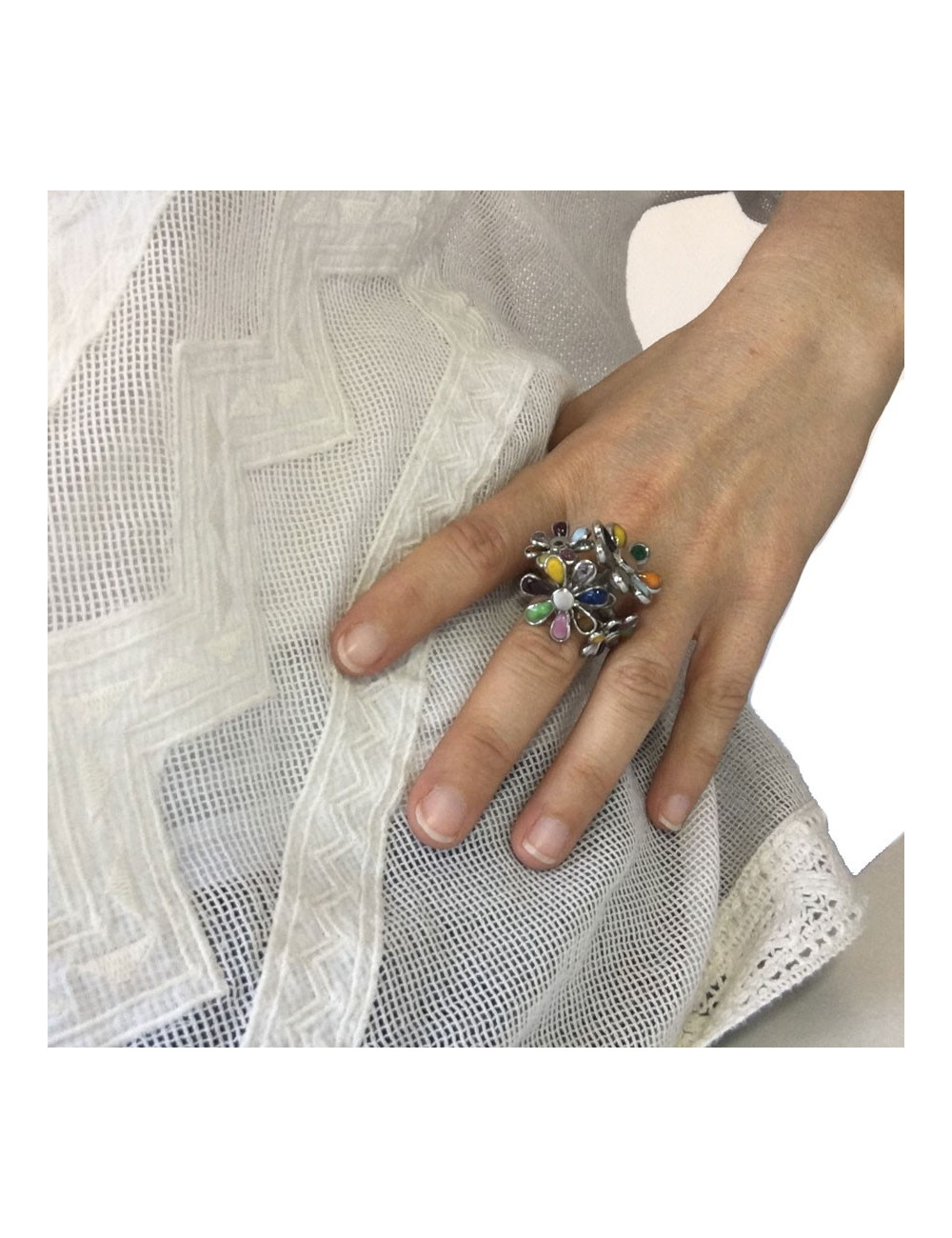 Bague Fleurettes MARGUERITE de VALOIS en pâte de verre multicolore T50