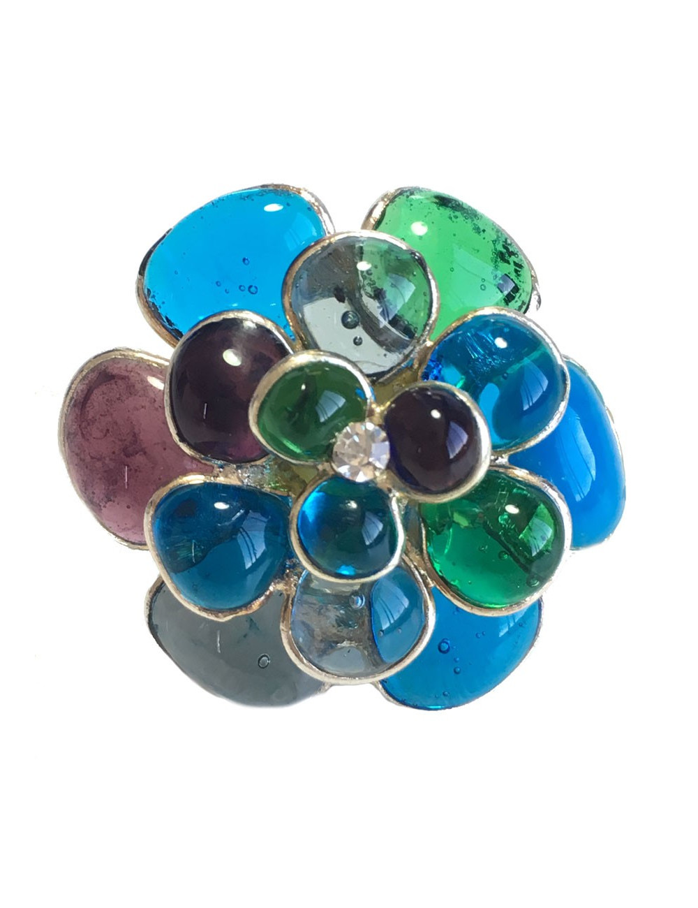 Bague camélia MARGUERITE de VALOIS en pâte de verre et métal argenté T53