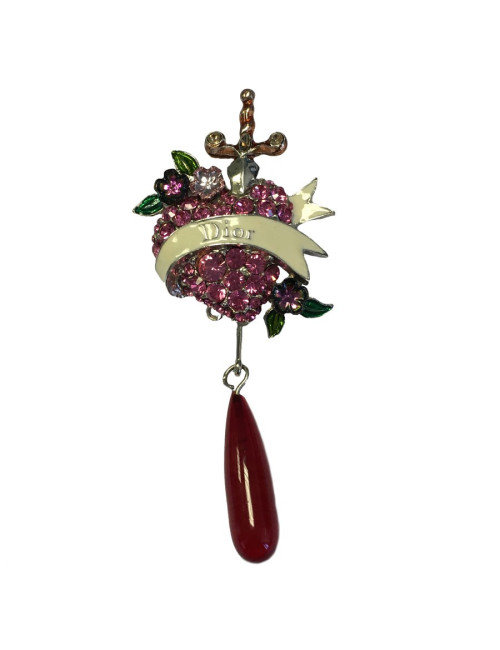 Broche Christian DIOR coeur rose avec brillants
