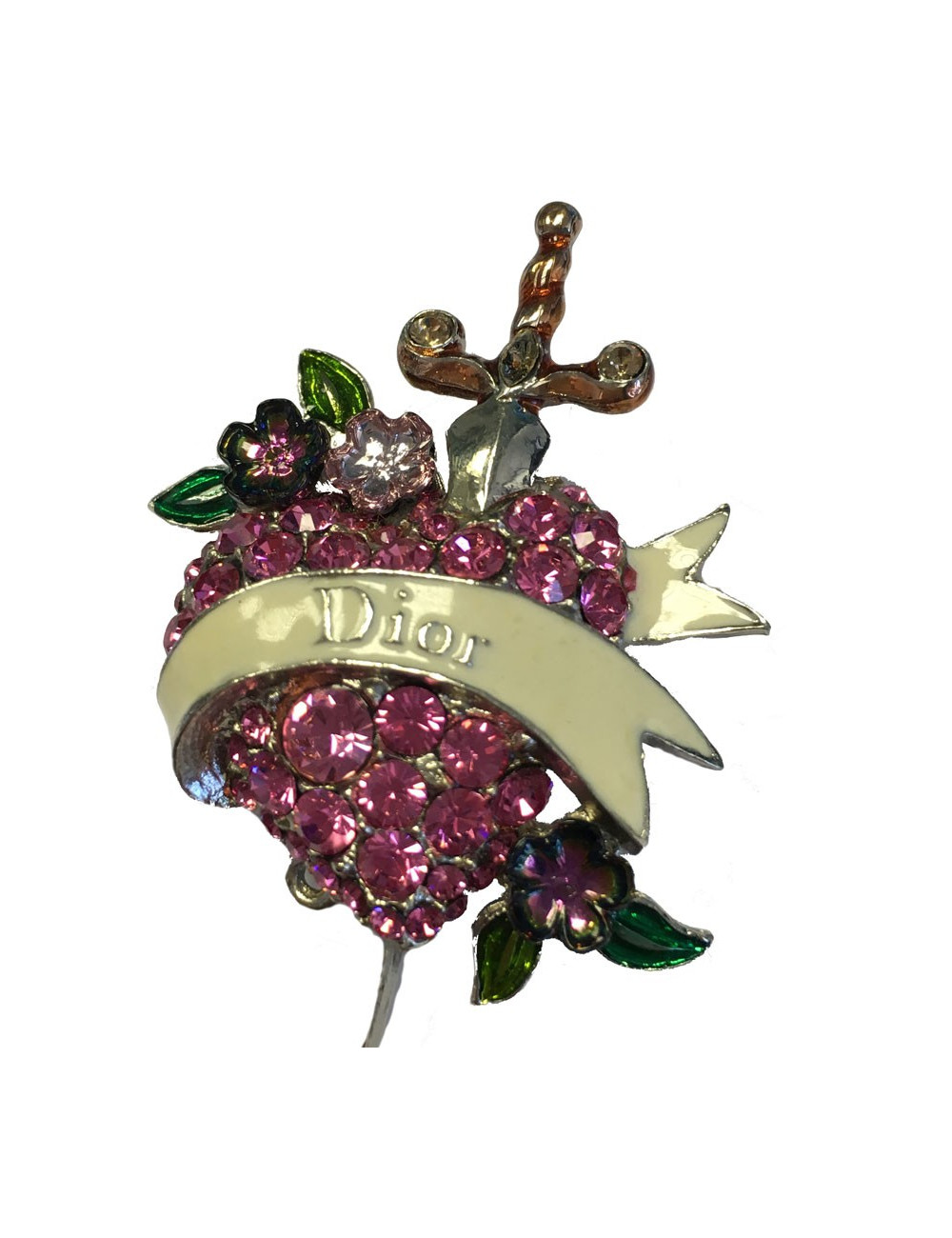 Broche Christian DIOR coeur rose avec brillants