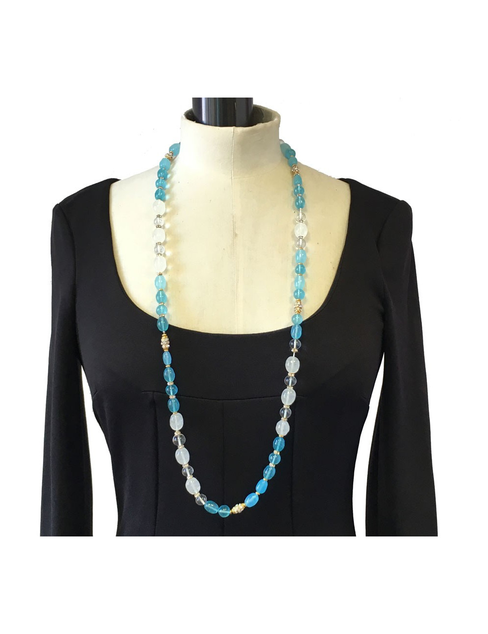 CHANEL vintage blue glass and rhinestone necklace