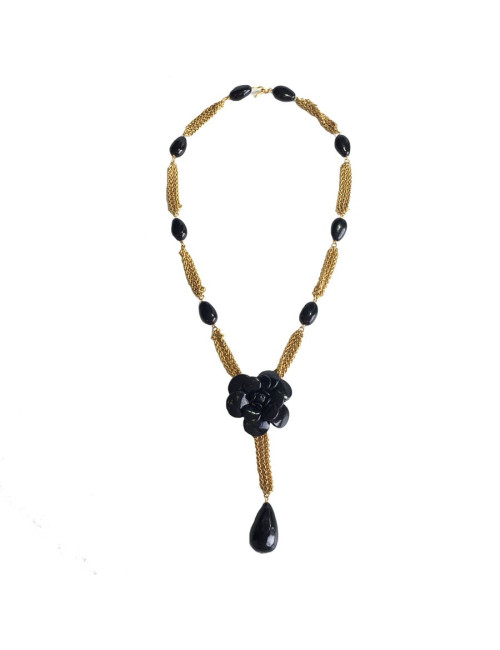 Collier CHANEL Couture camélia en pâte de verre Vintage