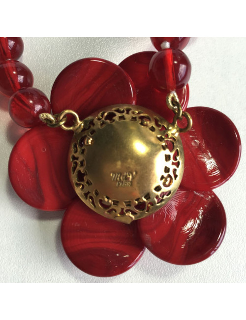 Collier MARGUERITE de VALOIS camélia en pâte de verre rouge