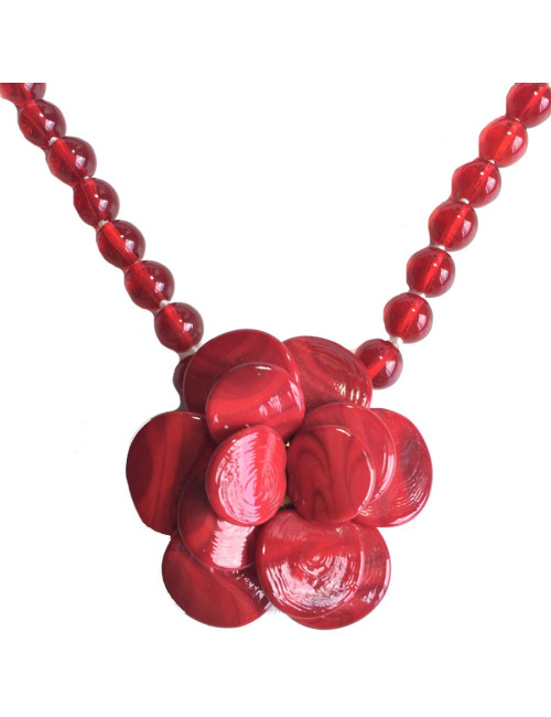 Collier MARGUERITE de VALOIS camélia en pâte de verre rouge
