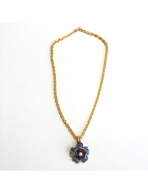 Collier MARGUERITE de VALOIS Fleurette en pâte de verre couleur saphir