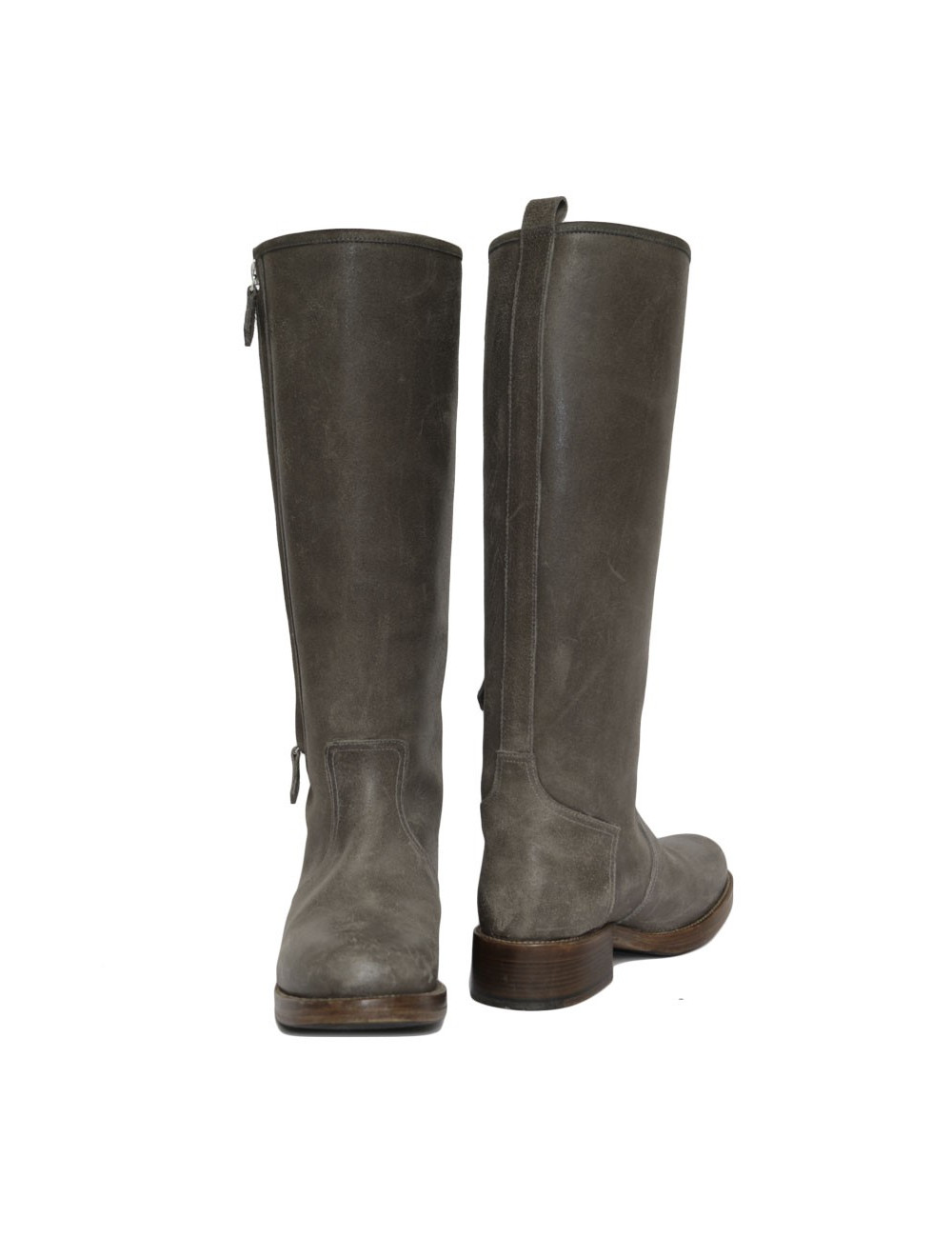 Bottes HERMES T 36 daim gris vieilli