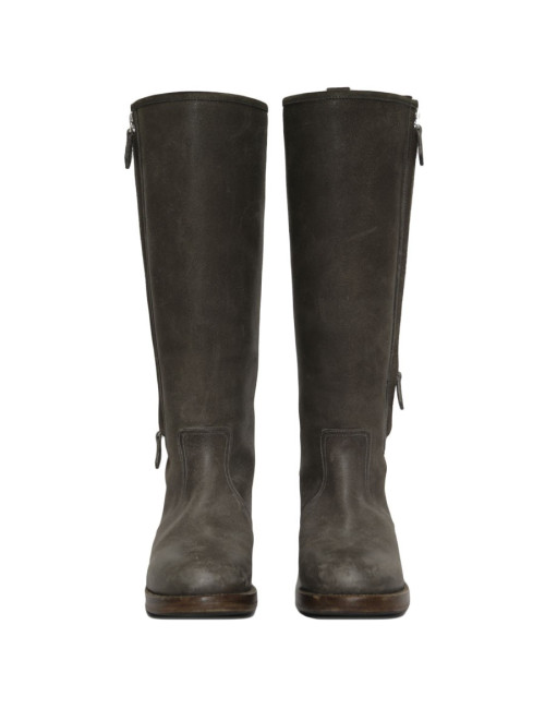 HERMES T 36 leather aged grey suede boots