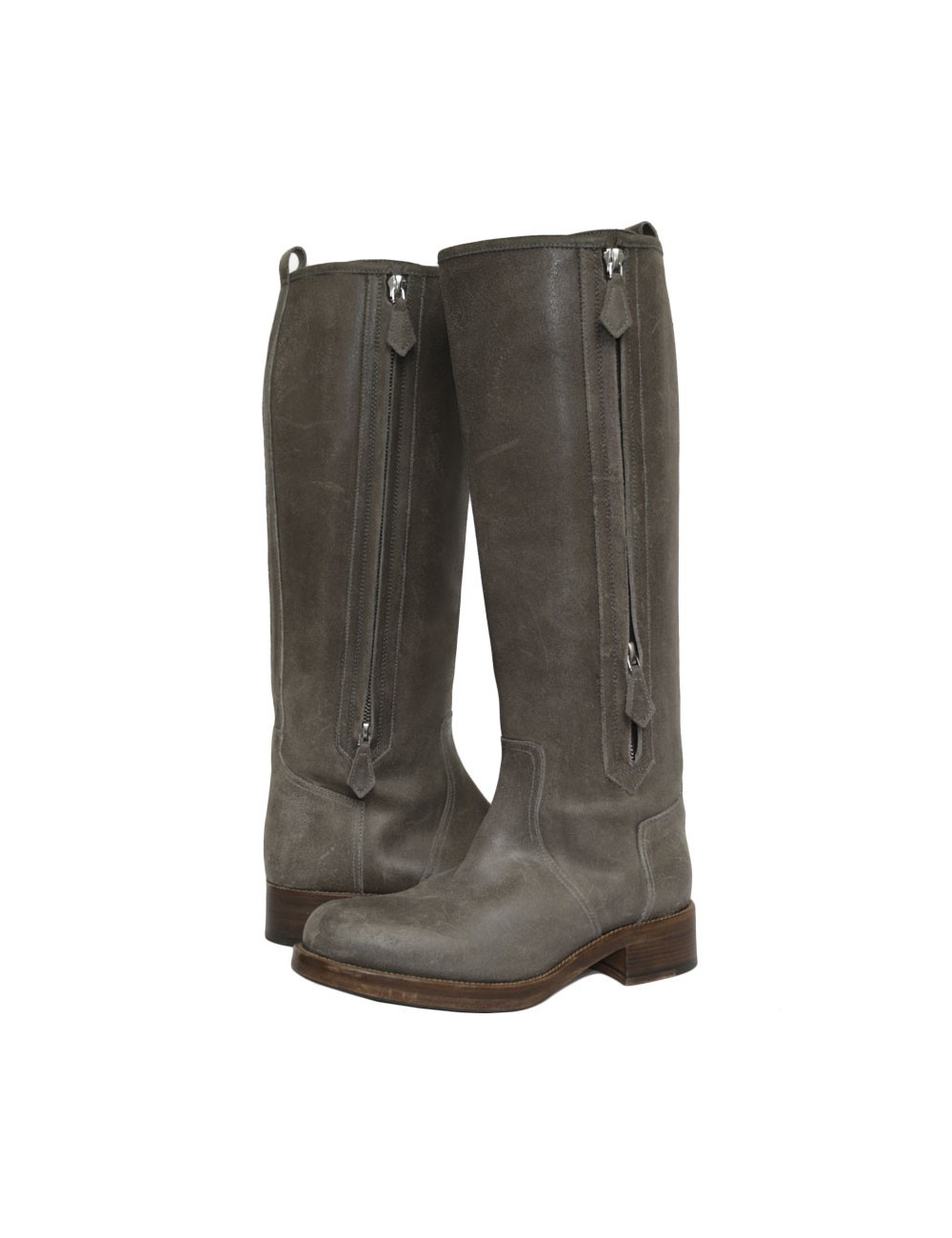 Bottes HERMES T 36 daim gris vieilli