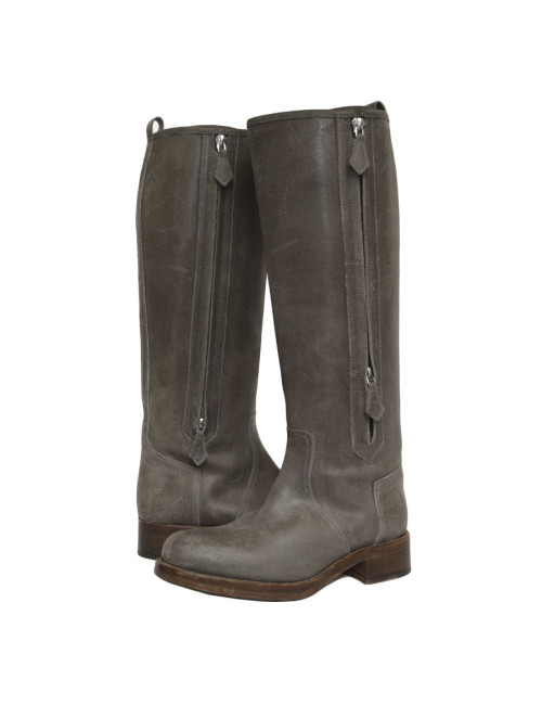 Bottes HERMES T 36 daim gris vieilli