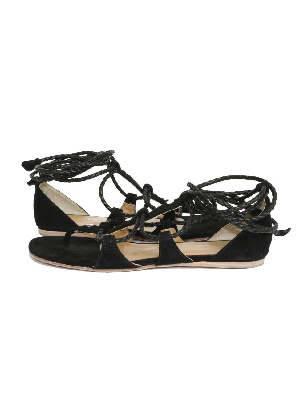 Sandales HERMES T 37 cuir et daim noir