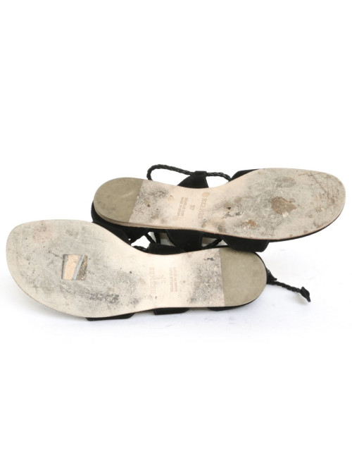 Sandales HERMES T 37 cuir et daim noir