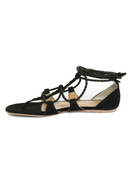 HERMES T 37 leather and Black Suede sandals