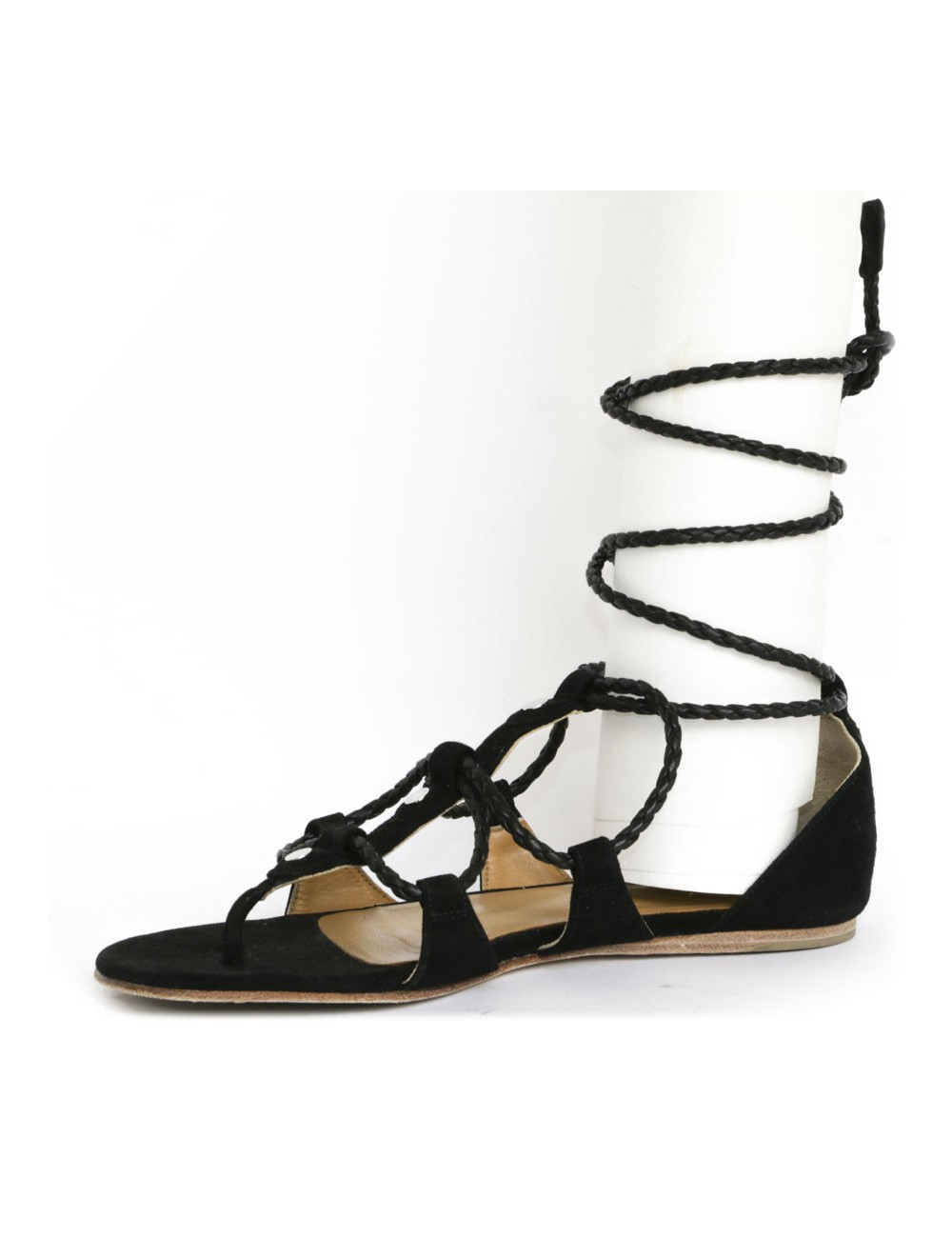 Sandales HERMES T 37 cuir et daim noir