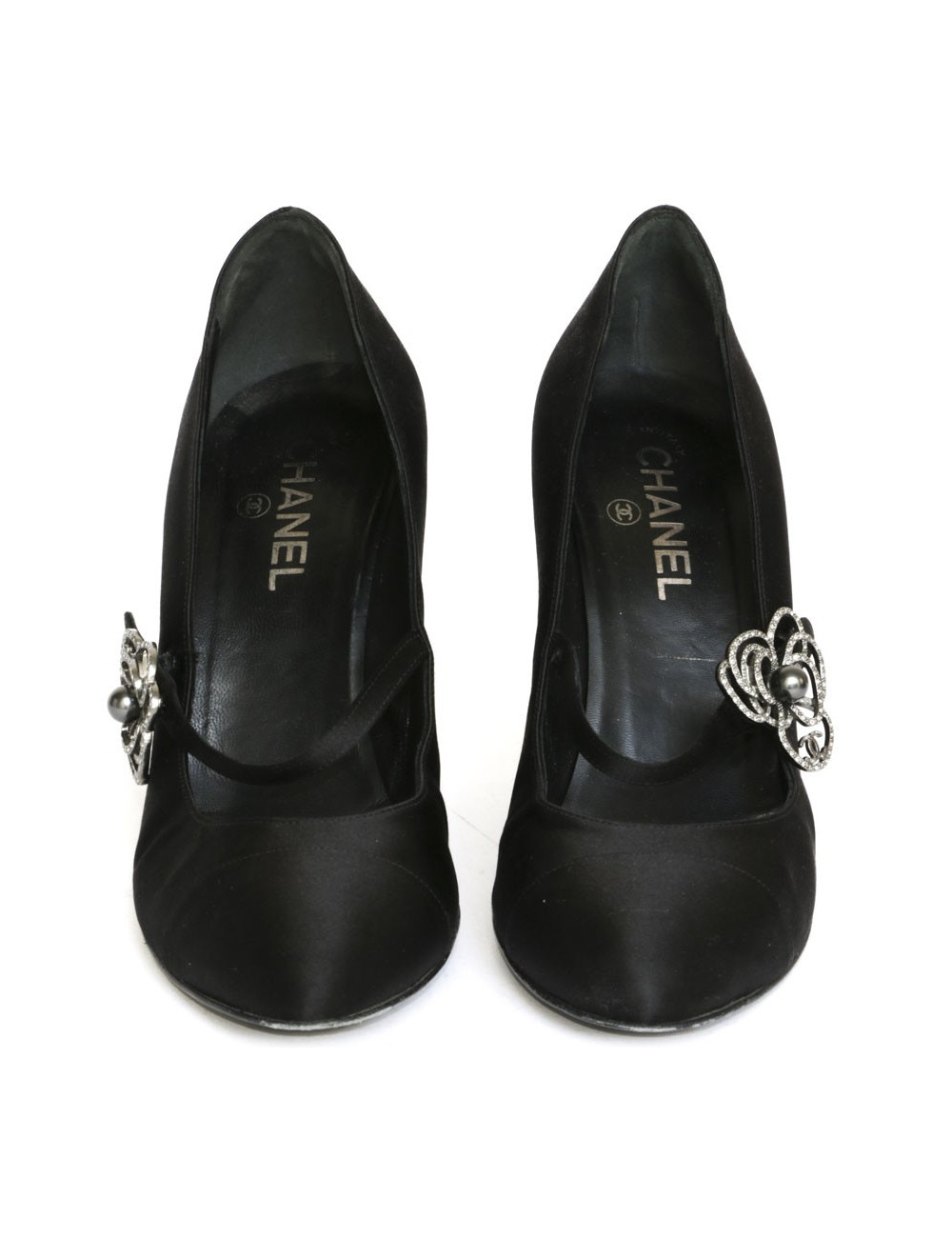 CHANEL T 40.5 black silk satin pumps