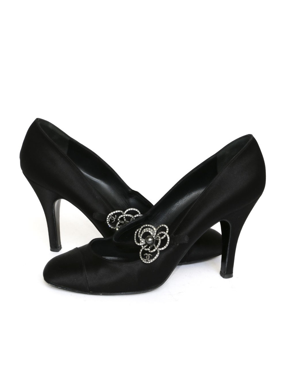CHANEL T 40.5 black silk satin pumps