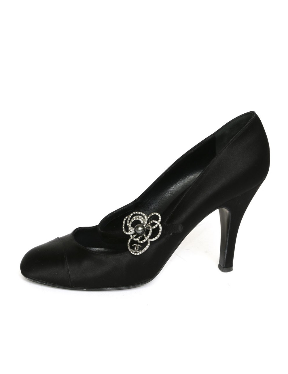 CHANEL T 40.5 black silk satin pumps