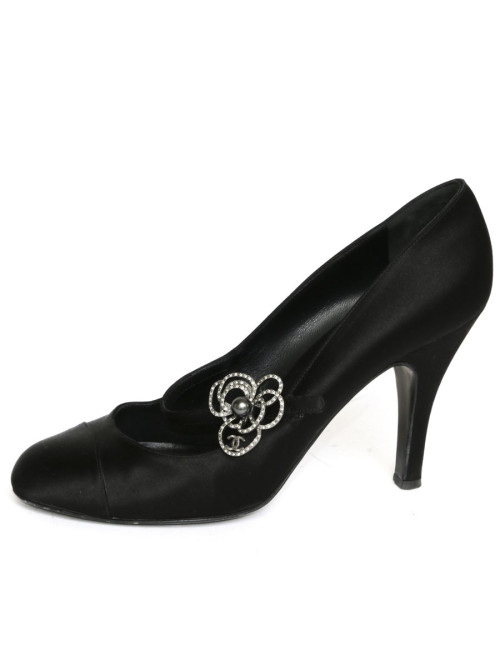 Escarpins CHANEL T 40,5 satin noir