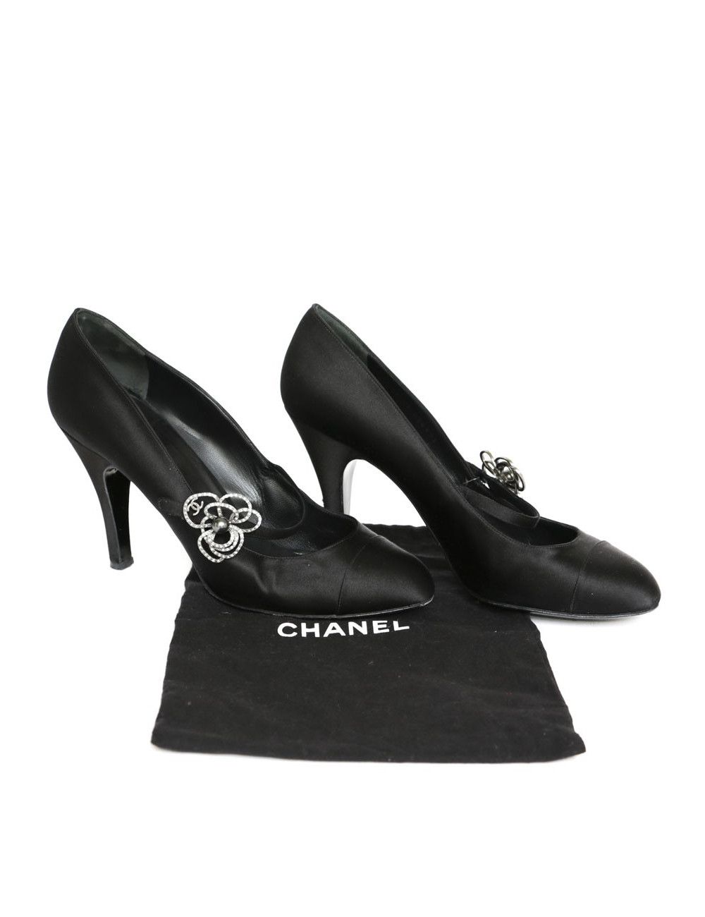 CHANEL T 40.5 black silk satin pumps
