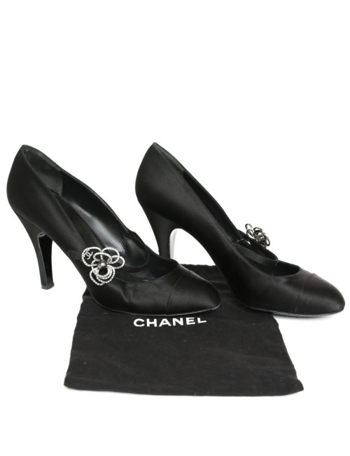 Escarpins CHANEL T 40,5 satin noir