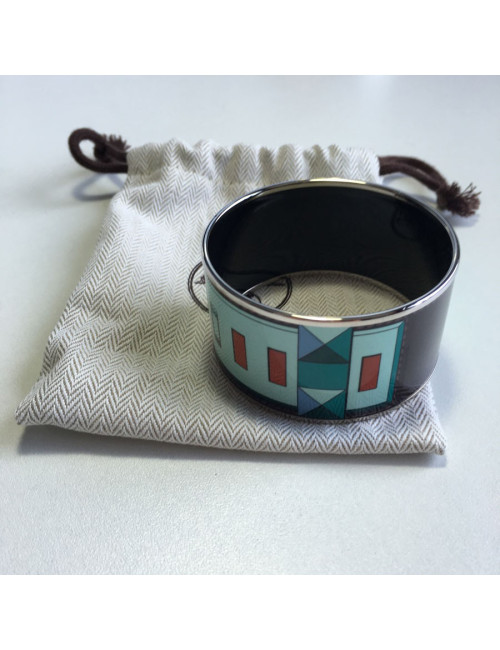 Bracelet HERMES en émail vert extra large