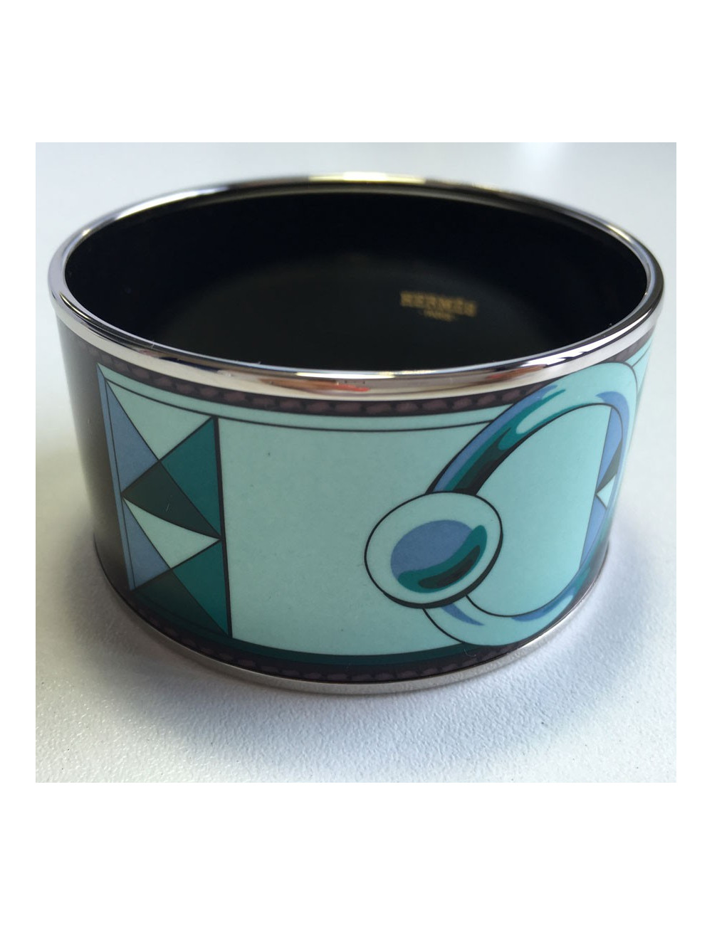 Bracelet HERMES en émail vert extra large