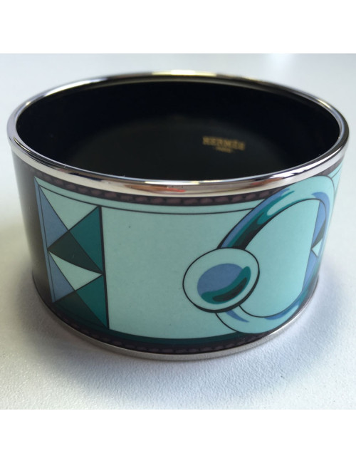 Bracelet HERMES en émail vert extra large