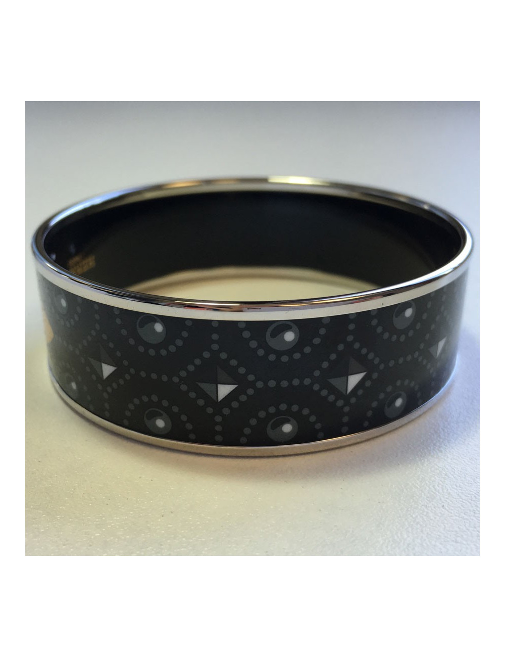 Bracelet HERMES en émail noir, jaune et gris