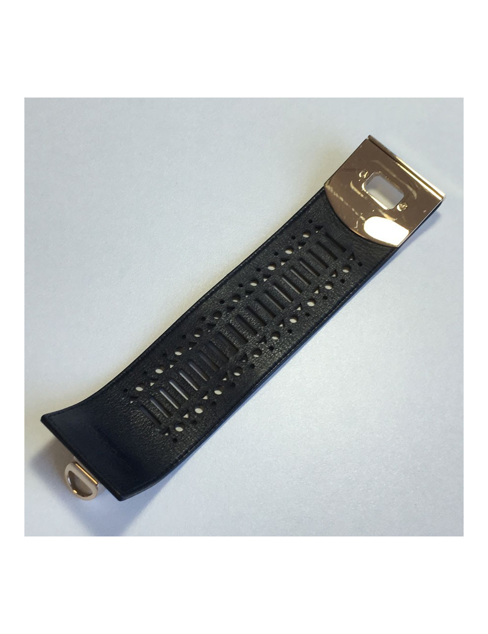 Manchette SERGIO ROSSI en cuir noir et bijouterie argentée