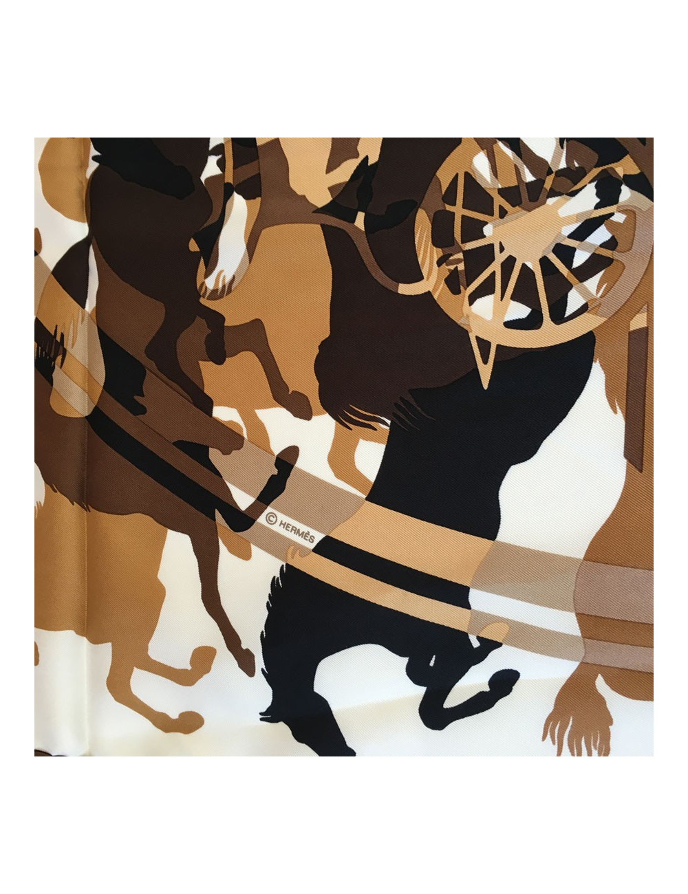 Hermès "Ex Libris in Camouflage" in white and Brown silk